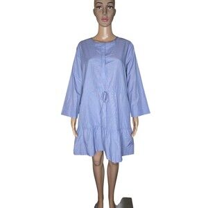 Pomander Place Lucy womens blue tie waist summer cotton blend dress Sz M